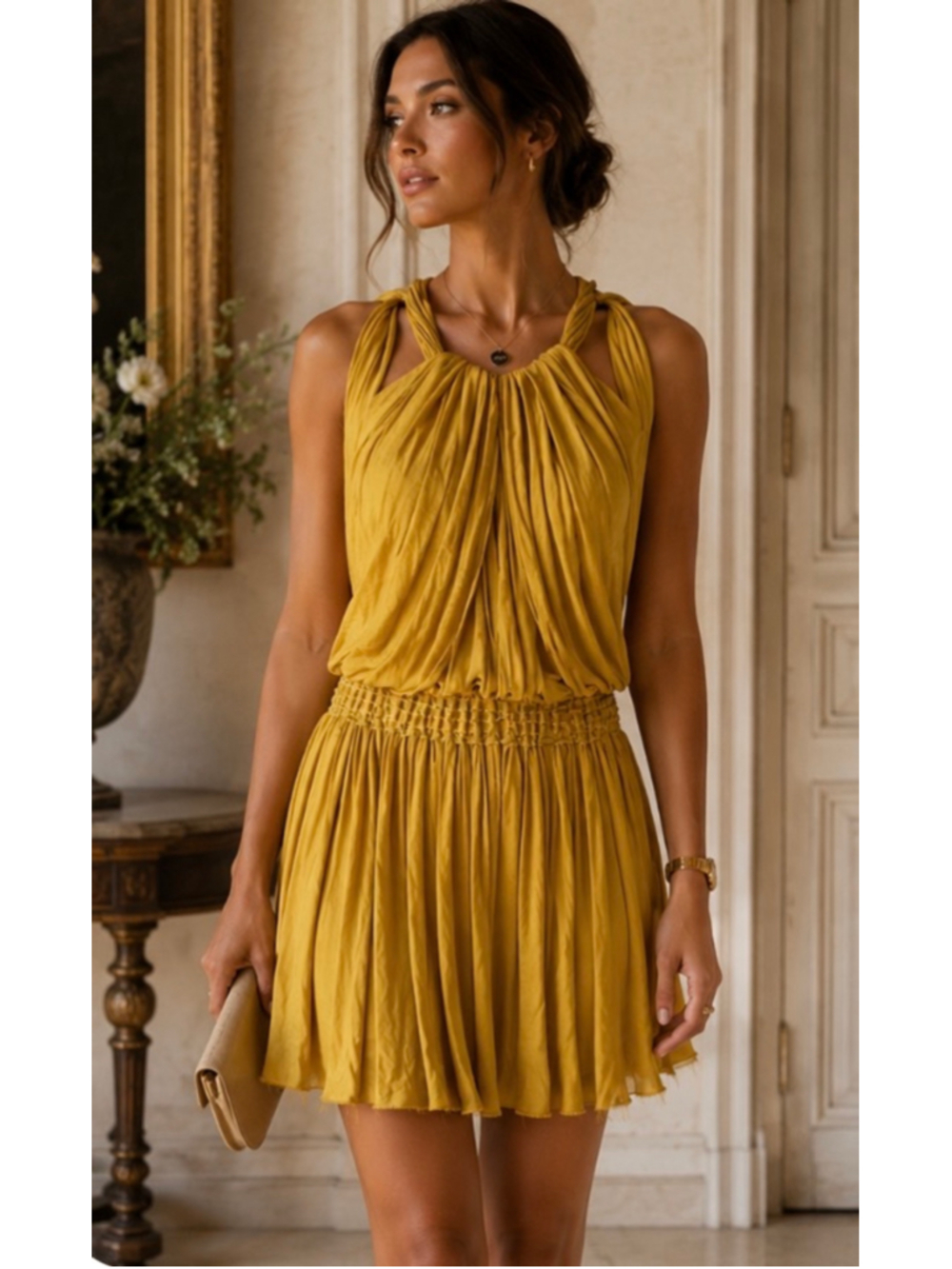 Lanvin Greek Goddess Dress Size FR38/US 6 Gold Yellow Sleeveless 100% Silk